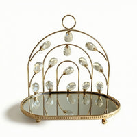 Dessert Stand with Mirrored Trays Arched Pastry Stand with Crystal Drops Ornate Display Tray for Confectioners, Weddings