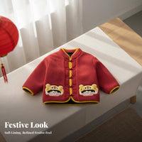 Children's Jacket, Cartoon Pattern, Winter Thick Coat, Chinese Style, Unisex, New Year Outfit, Infant Tang Suit, Festive Wear