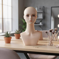 Hairpiece Display Head Molded Neckline Hairpiece Head Bust Ear Holes Synthetic Female Bust for Cosplayers