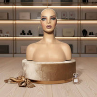 Earring Display Bust Double Shoulder Design Female Mannequin Head PVC Hairpiece Display Head for Jewelry Sellers, Salon Owners, Online Product Photos