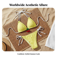 Alluring Design Cherry Triangle Bikini Adjustable Ties Side Tie String Bikini Cheeky for Young Adults, Teens, Vacation, Poolside