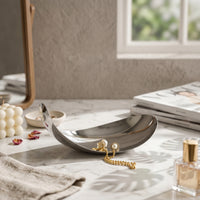 Mirror-Finish Tray Silver Curved-Moon Dish Tabletop Storage Table Accessory