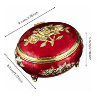 Vintage Metal Jewelry Box Giftable Round Metal Jewelry Box for Dressing Table