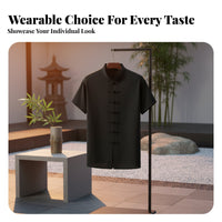 Loose Tang Suit Shirt for Men, Short Sleeve, Frog Button, Relaxed Chinese Style, Summer