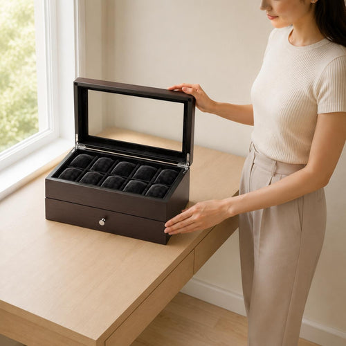 Watch Organizer Box Double Layer Wood Watch Box Drawer Storage