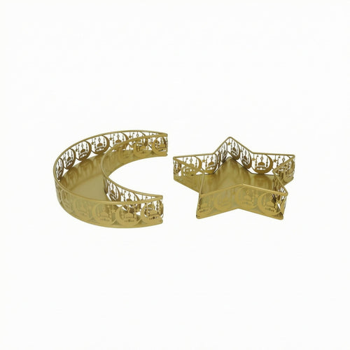 2 Pieces Perforated Metal Tray Set Gold-Colored Crescent Moon Tray