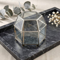 Hexagonal Glass Box Hinged Lid Lidded Display Box Vintage Jewelry Case Multipurpose Vintage Design Jewelry Organizer for Desktop