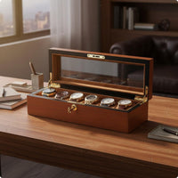 Wooden Watch Display Box Golden-Hued Hardware Watch Display Box Front Latch