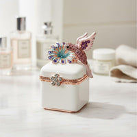 Miniature Hummingbird Jewelry Holder Hinged Lid Jeweled Enamel Keepsake Box