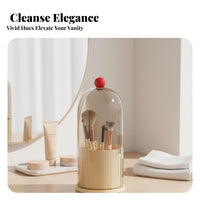 Rotating Brush Canister with Lid Compartmented Design for vanity, Desktop