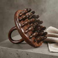Ebony Wood Massage Comb Portable Circular Handle Head Massager All Hair Types