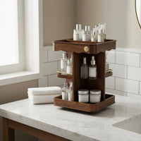 Rotating Wooden Makeup Organizer Large Capacity Walnut Scent Holder Stand Nordic Design Household Storage for Dresser Top