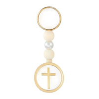 Simple Design Cross Pearl Keychain Meaningful Design Cross Keychain Favor Lightweight for Family, Parents, Christening, Wedding, Baby Shower