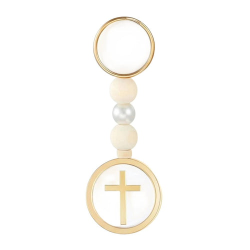 Simple Design Cross Pearl Keychain Meaningful Design Cross Keychain Favor Lightweight for Family, Parents, Christening, Wedding, Baby Shower