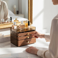 Multi-Tier Jewelry Organizer Allergen-Shield-Resistant Jewelry Storage Case with Compartments Wood Grain Storage Box Clear View
