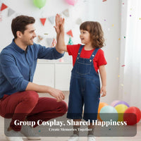 5 Pieces Red Cap and Blue Dungarees Outfit Cosplay Character Costume for Parents