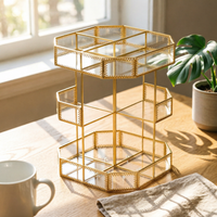 Vintage-Design Cosmetic Storage Organizer Gold-Toned Octagonal Makeup Organizer