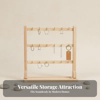 Solid Wood Wooden Jewelry Display Rack Tangle-Tangle-Resistant Design Keychain and Bracelet Stand Sturdy Base for Women, Dressing Table