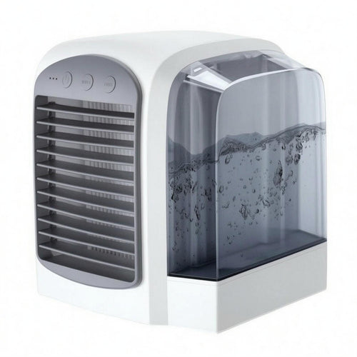USB Mini Air Chiller Compact Bladeless Air White Cooling Unit and Gray Humidifying Fan for Office