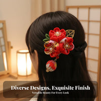 Textile Flower Hairpin with Tassel Bead Em Chime Ished Traditional Chinese Attire Hair Accessory Textile Flower Tassel Fastener