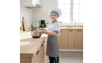 3 Pieces Includes Hat and Apron Kids Chef Costume Double Breasted Jacket Children's Cook Uniform Gingham Trim Kids Baker Costume for Toddlers, School Plays