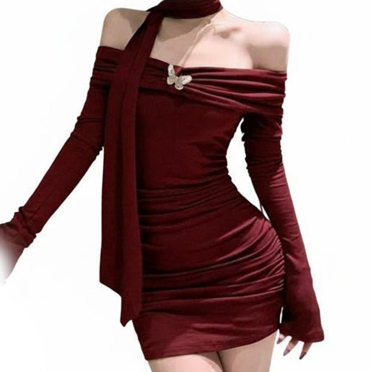 Bare-Shoulder Halter Dress Stretchy Material Halter Neck Club Dress Y2K Fashion