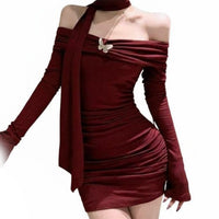 Bare-Shoulder Halter Dress Stretchy Material Halter Neck Club Dress Y2K Fashion