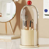 Rotating Brush Canister with Lid Compartmented Design for vanity, Desktop