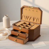 Lockable Jewelry Box Solid Wood Wooden Jewelry Box Lock and Key for Vanity Table