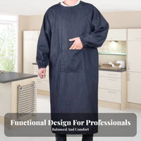 Thickened Material Long Sleeve Denim Smock Stain-Resistant Denim Work Coverall Large Front Pocket for Mechanics, Factory, Workshop