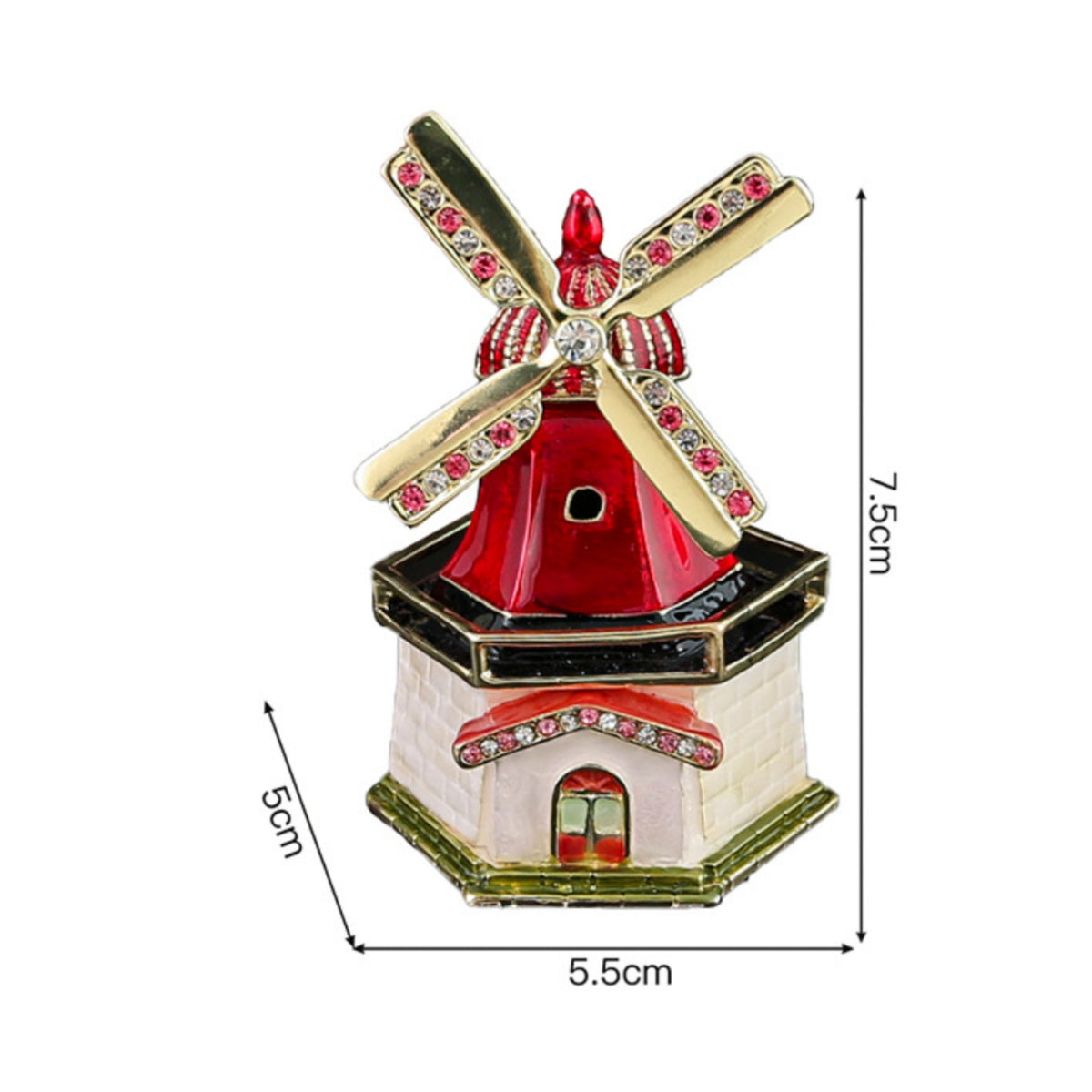 Dutch Mill Box Gold-Tone Home Decoration Compact