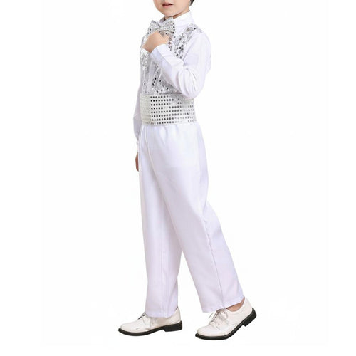 Children's Choir Sparkle Performance Costume, Boys Dance Stage Outfit, Vibrant Colors, Necktie Included