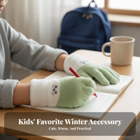 Cold-Proof children's Five-Finger Gloves Soft and Comfortable Cartoon Face Warm Gloves Elastic Fit for Boys, Girls, Cycling, Playing, Hiking