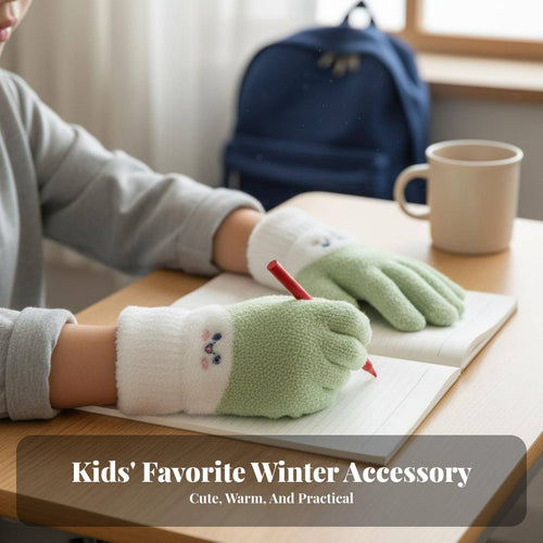 Cold-Proof children's Five-Finger Gloves Soft and Comfortable Cartoon Face Warm Gloves Elastic Fit for Boys, Girls, Cycling, Playing, Hiking