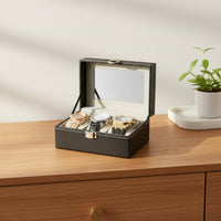 Watch Display Case PU Leather Bangle Storage Box Glass Window