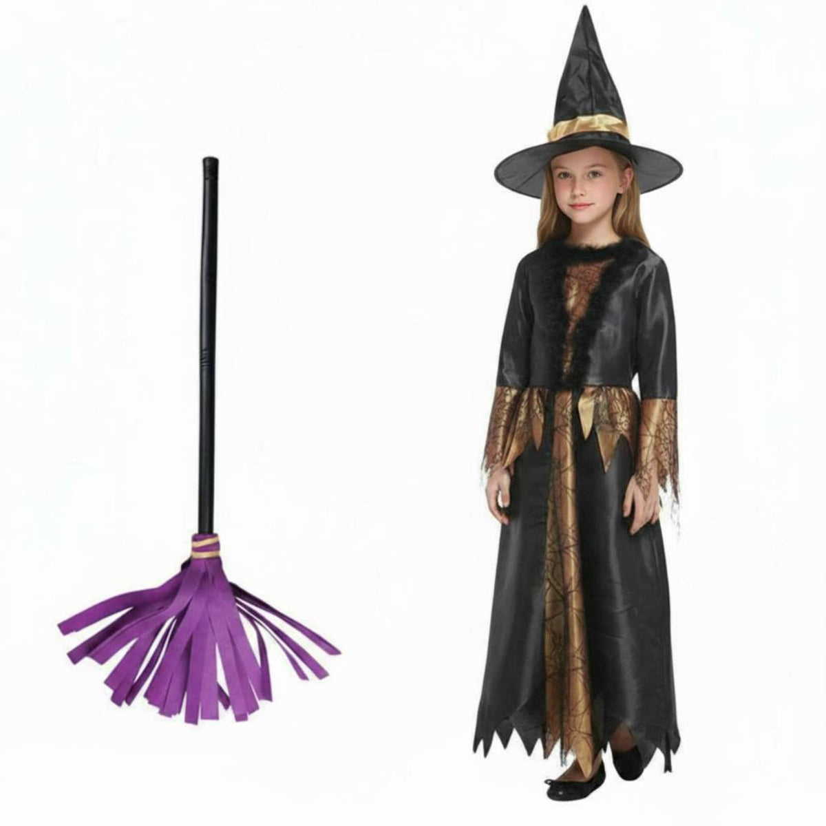 girls' Witch Costume Set Includes Accessories Witch Dress with Hat Star Pattern
