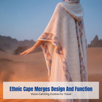 Boho Hooded Cape, Ethnic Pullover Shawl, Women's Travel Scarf, Tassel, Geometric Pattern, Multicolor