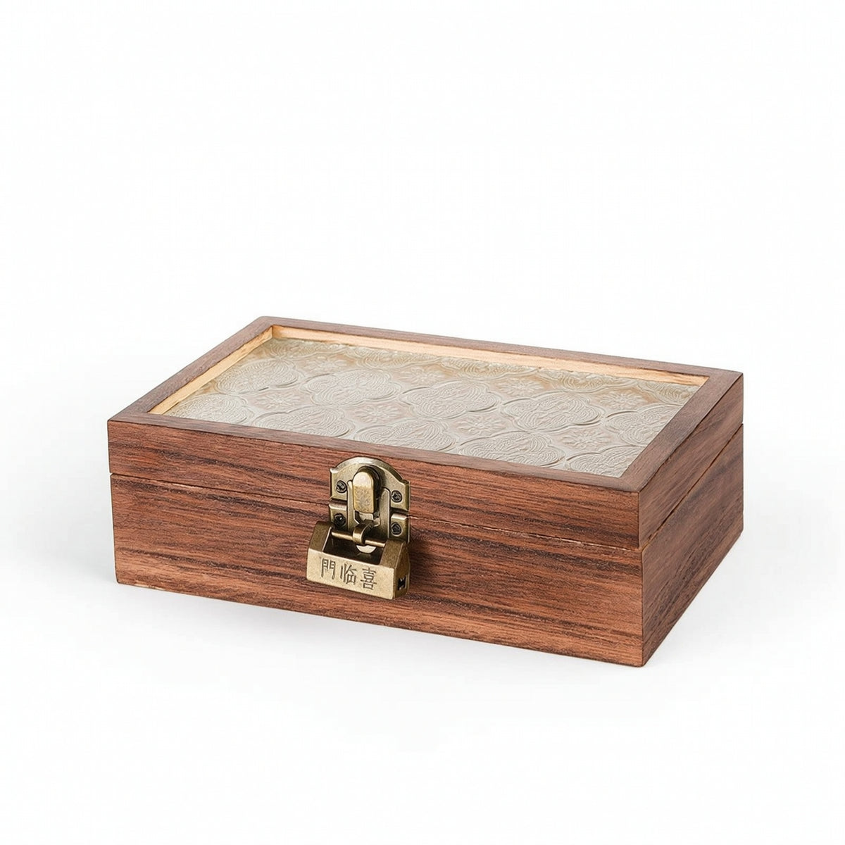 Display Case with Glass Lid Wood-Grain Wooden Box with Glass Lid Square