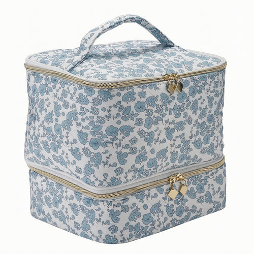 Double-Layer Makeup Bag Zip-Around Beauty Storage Inner Pockets