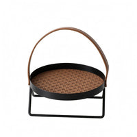Round Tray Rack Black Metal Handle Basket Rack Iron for Countertop, Desktop