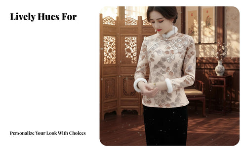 Women's Fleece Lined Ethnic Qipao Top, Modern Urban Short Style