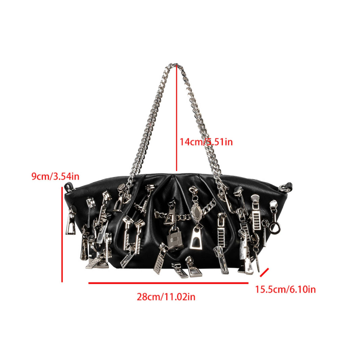 Ruched Shoulder Bag Stylish Handbag with Chain Strap Dumpling Bag Chic Purse Trendy for Women, Night out, Parties