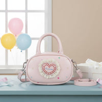 Dotted Mini Purse Lace Trim Heart Crossbody Bag Detachable Strap for Outings
