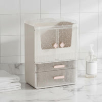 Desktop Cosmetic Storage Box Elegant Design Vanity Countertop Organizer Waterproof Skincare Display Case with Lid for Women