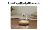 Fortunate Cat Glass Jar Good Fortune Symbol Maneki-Neko Savings Jar Cat Shaped Container with Wooden Base Wealth Attracting
