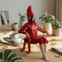 Squid Costume Shiny-Look Jumpsuit with Hood Novelty Bodysuit for Cosplay