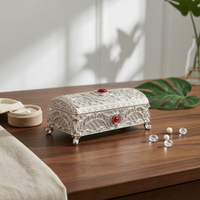 Jewelry Box with Hinged Lid Embossed Jewelry Box with Feet Rectangular for Desk