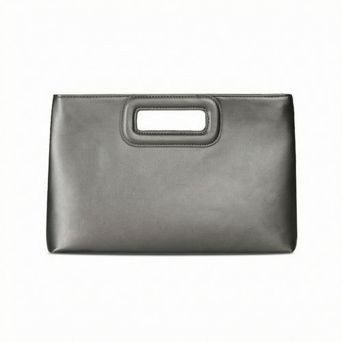Cutout-Handle Bag Stitched Edges PU Handbag Minimal Design Structured Handbag