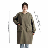 Long Sleeve Smock Large Pockets Waterproof Work Gown Elastic Cuffs for Baristas