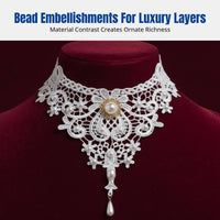 Dark Choker Necklace, European Retro Court Style, Lace Tassel Drop, Garnet Accent, Women's Fashion Jewelry